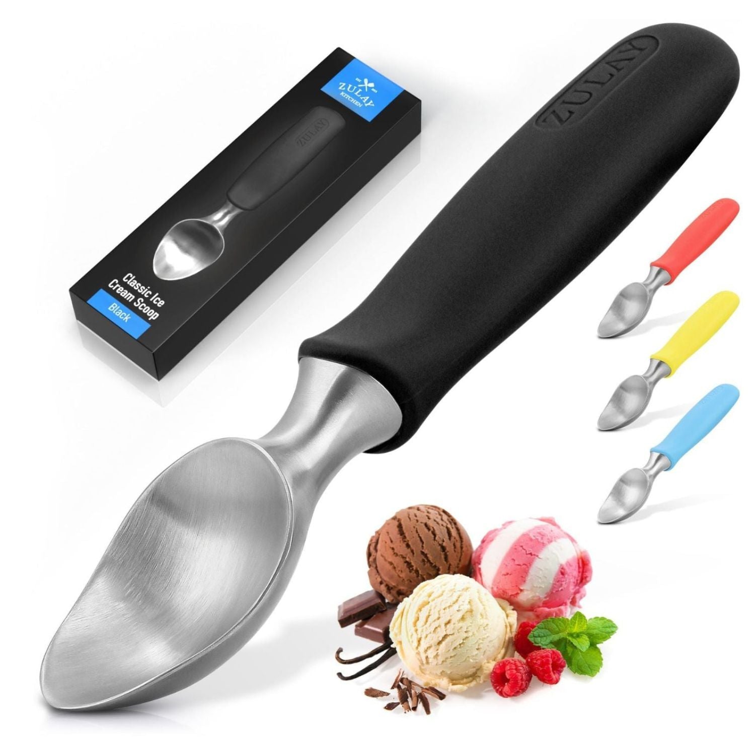 Ice Cream Scoop With Rubber Grip - Black by Zulay Kitchen