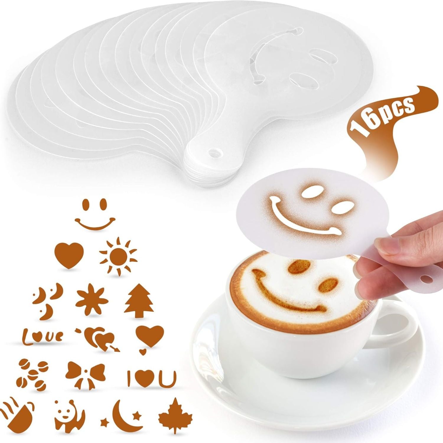 Plastic Stencils for Latte Art 16 Pack by Zulay Kitchen