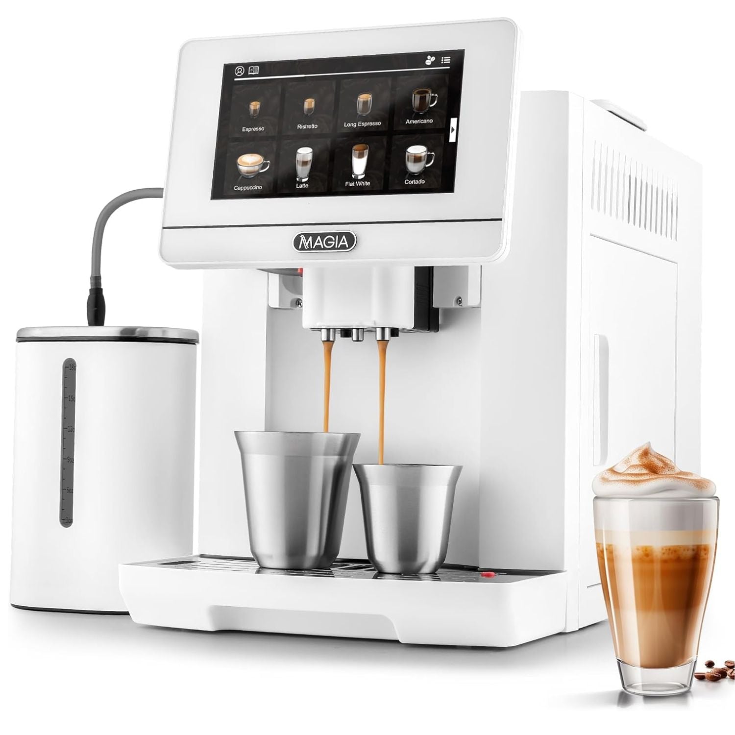 Zulay Magia LUX White Automatic Espresso Machine with Milk Container and Espresso Cups by Zulay Kitchen