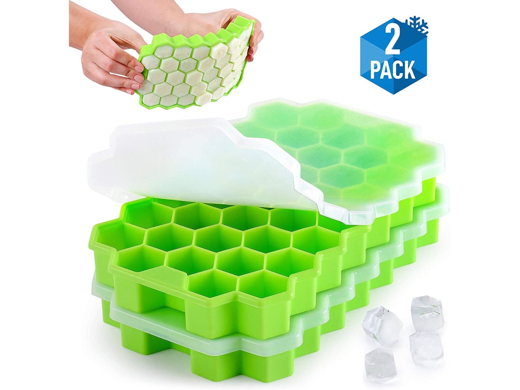 Silicone Ice Cube Tray Set with Lids Honeycomb Shaped Flexible Ice Trays  BPA Free Silicone Ice Tray Molds with Removable Lid