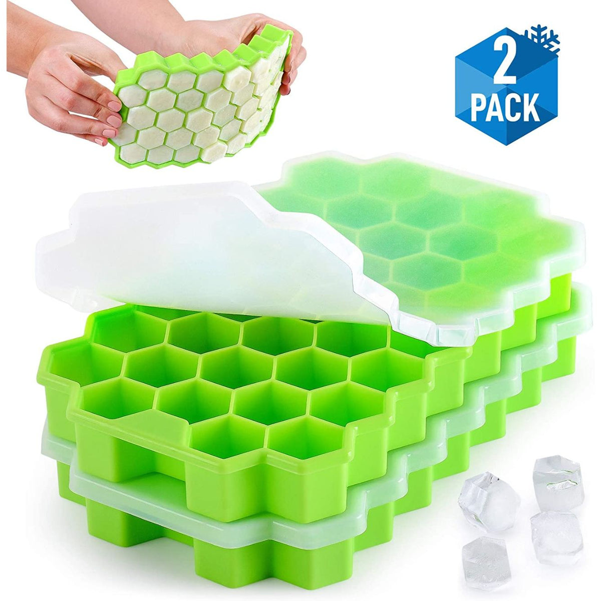 Honeycomb Design Ice Cube Tray w/Cover (Teal) - Handy Gourmet