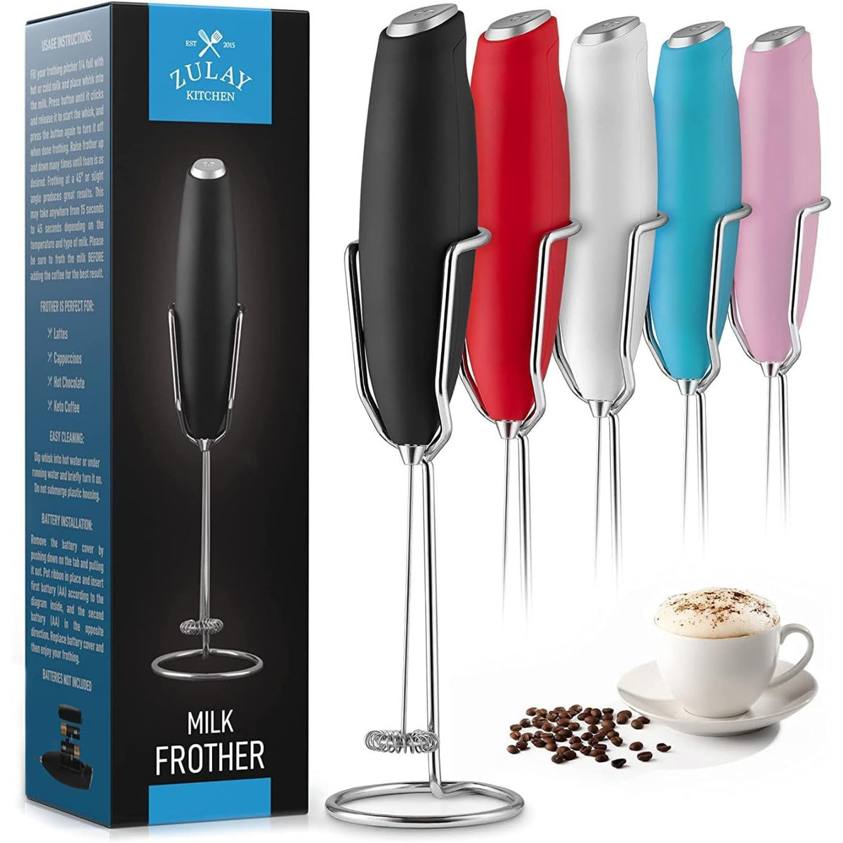 Milk Boss (Batteries Included) Double Grip Milk Frother  Handheld - Coffee Frother Electric Handheld Foam Maker - Frother For  Coffee, Latte, Matcha & More - Electric Whisk, No Stand - Black