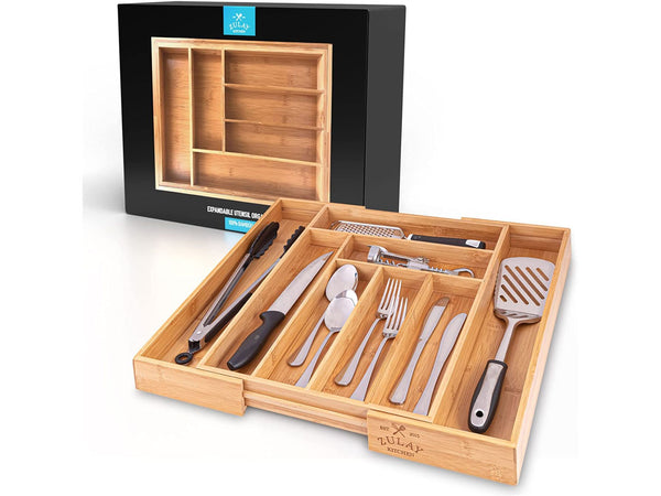 Zulay Kitchen Bamboo Knife Drawer Organizer Insert