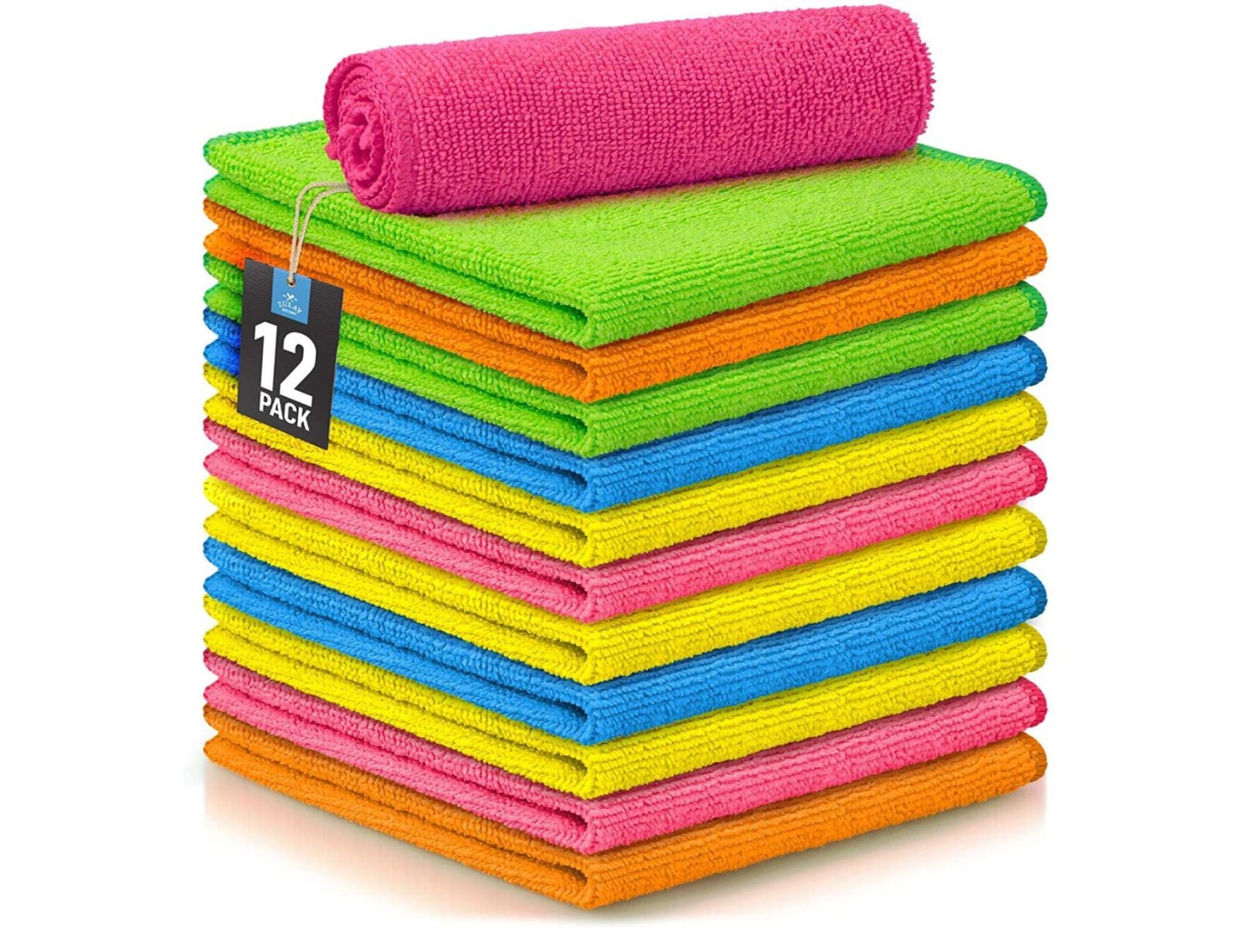 Microfiber Dish Cloths With Scrubber - 12 Pack (Scratch Free