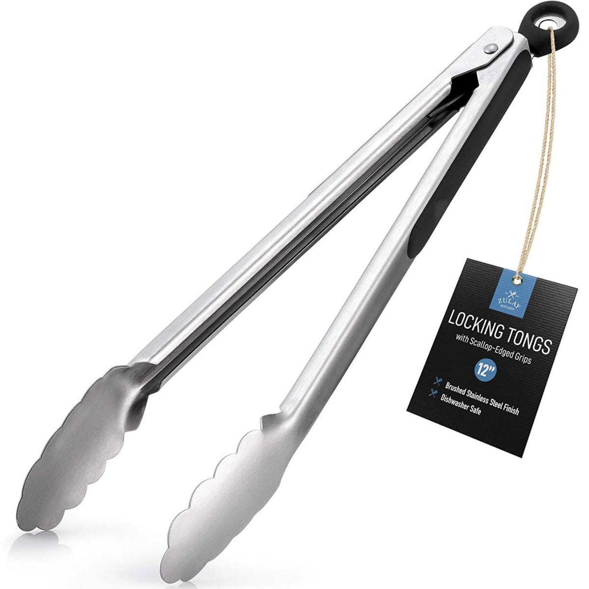 Restaurantware Met Lux Stainless Steel Kitchen Tongs - Scalloped - 13 1/2 inch x 6 inch x 1 1/2 inch - 1 Count Box