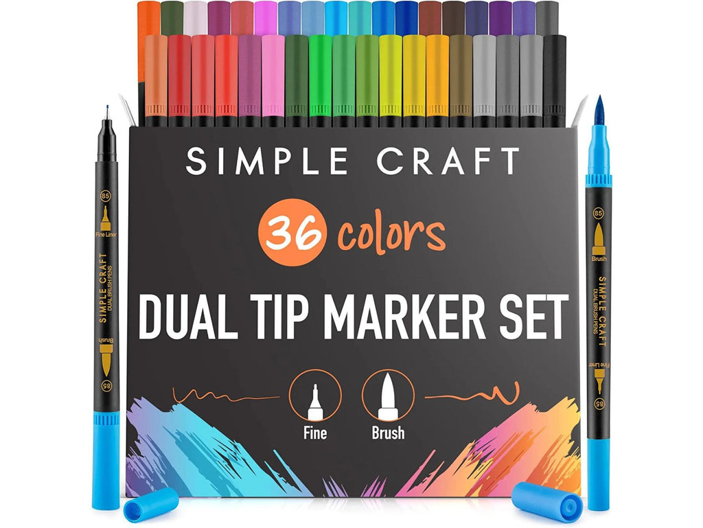 Zulay Kitchen Simple Craft Colored Dual Tip Brush Pens - 36 Colors - Black  - 2566 requests