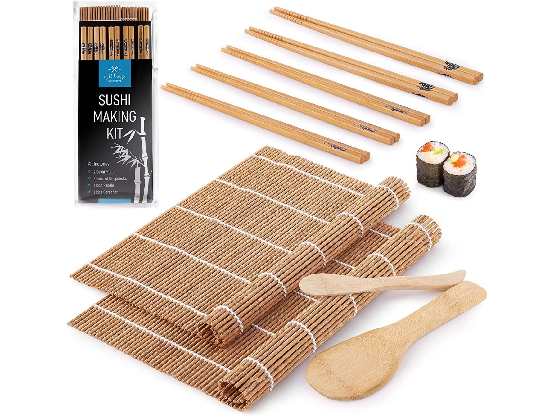 Sushi Making Kit, Sushi Rolling Mats Rice Paddle Rice Spreader DIY Plastic  Two Hand Roll Sushi for Beginner Sushi Maker 