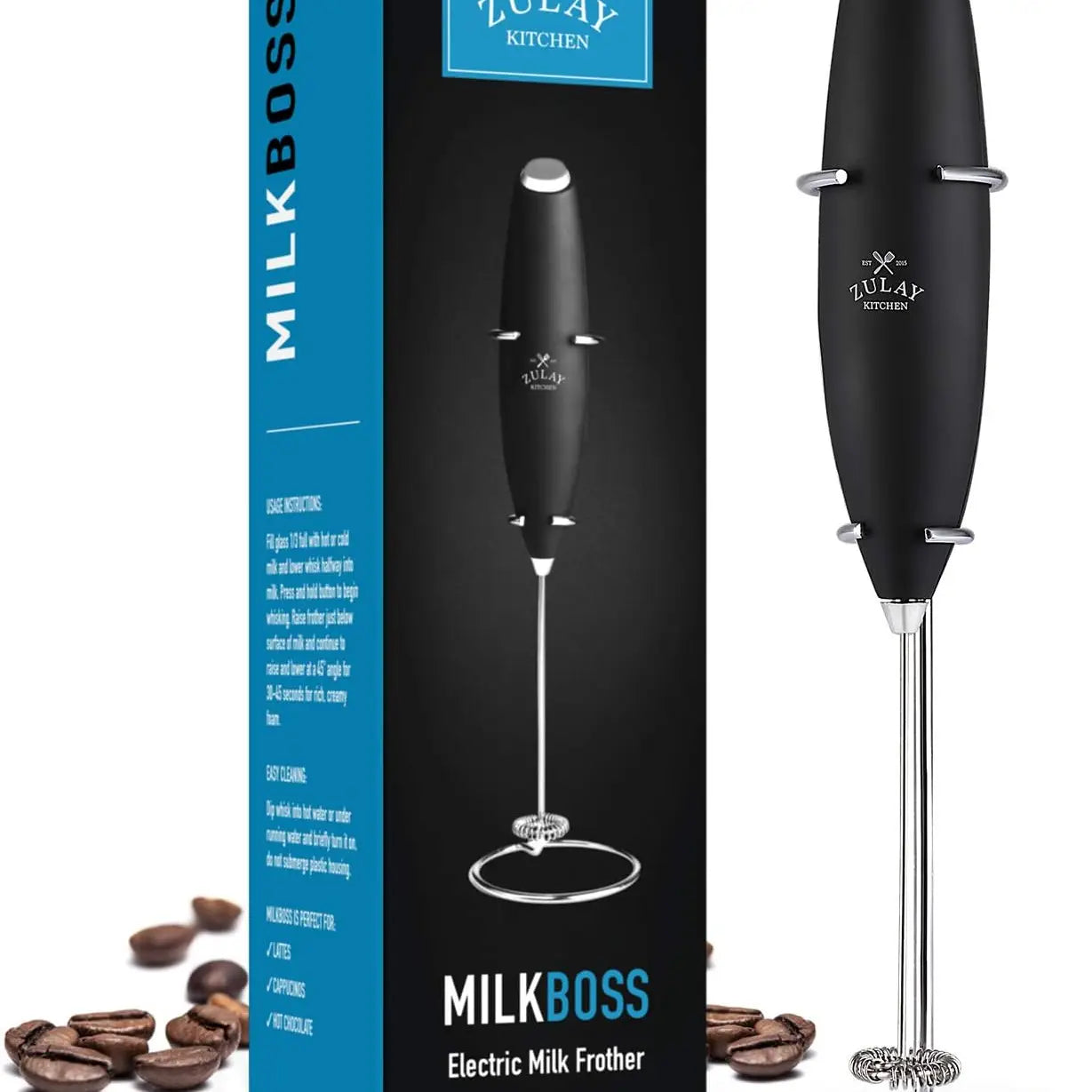  Milk Boss Powerful Milk Frother Handheld With Upgraded Holster  Stand - Coffee Frother Electric Handheld Foam Maker - Milk Frother For  Coffee, Lattes, Matcha & More - Electric Whisk Frother (White)