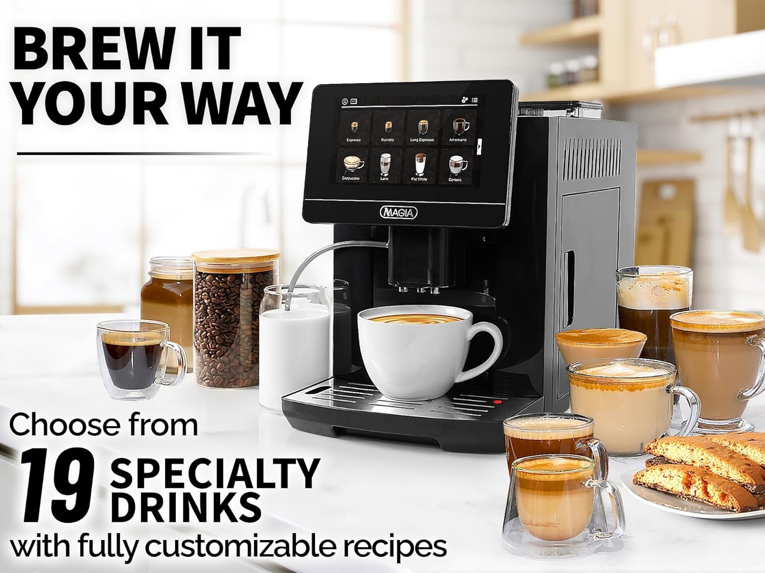  Zulay Magia Super Automatic Espresso Machine with Grinder - Espresso  Maker with Milk Frother & Insulated Milk Container- Cappuccino & Latte  Machine - Touch Screen, 19 Coffee Recipes, 10 User Profiles