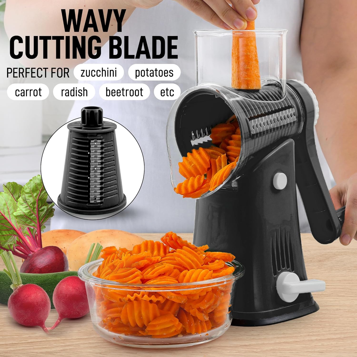 A Home 5 In 1 Rotary Cheese Grater With Handle [5 Interchangeable