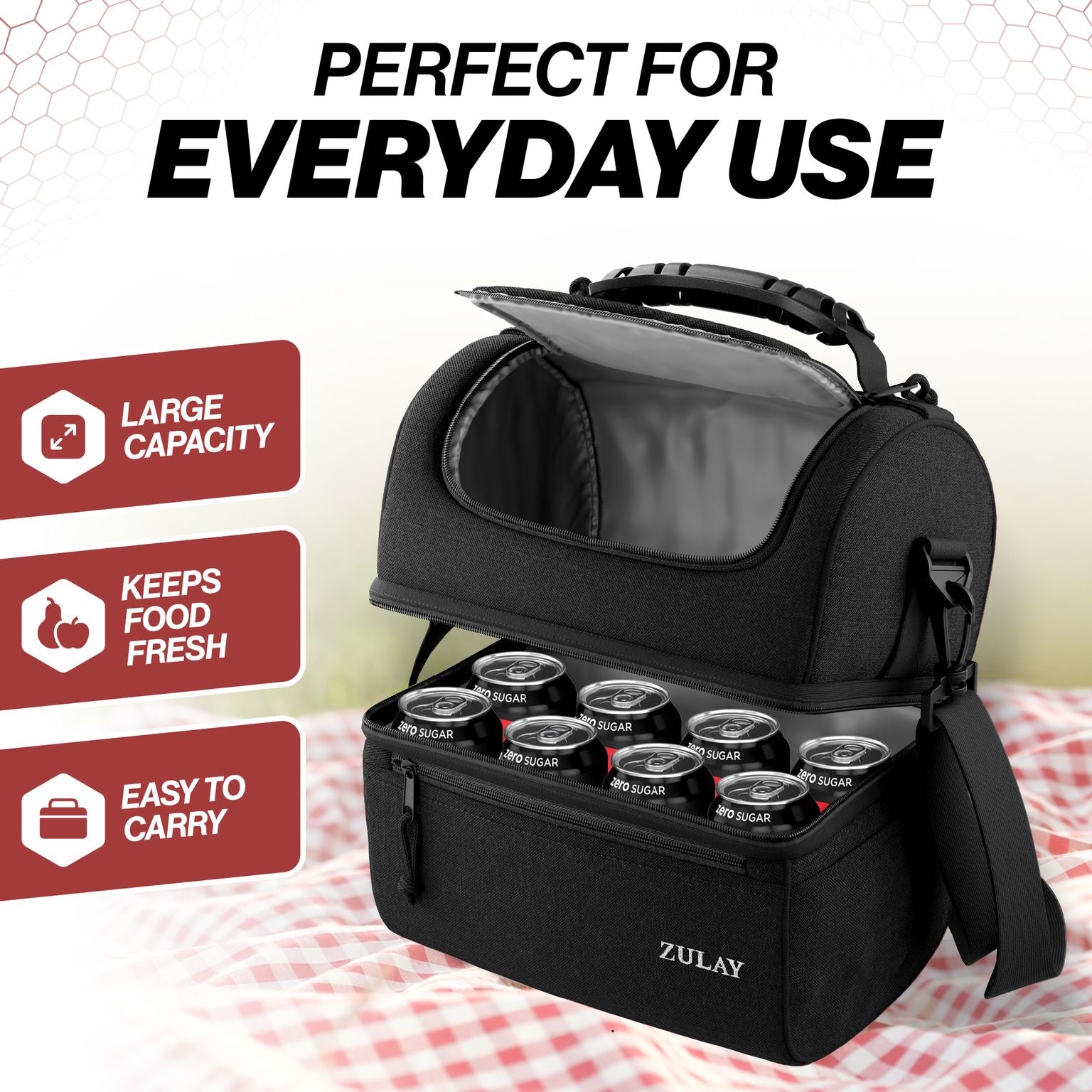 Zulay Kitchen Insulated Lunch Bag With Compartment & Built-In Handle -  Black, 1 - Kroger