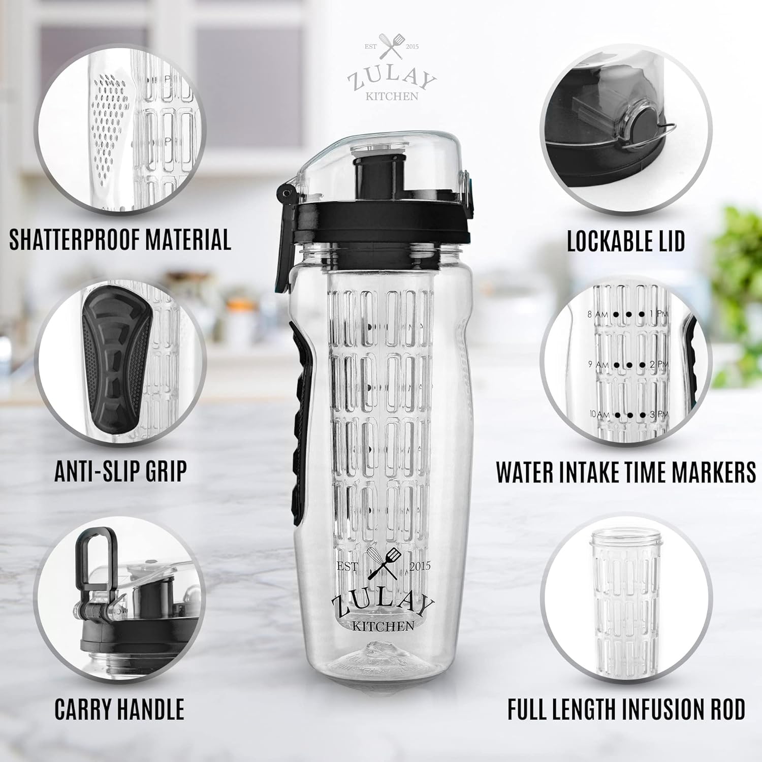 Zulay Kitchen Portable Water Bottle with Fruit Infuser - Onyx Black, 1 -  Kroger