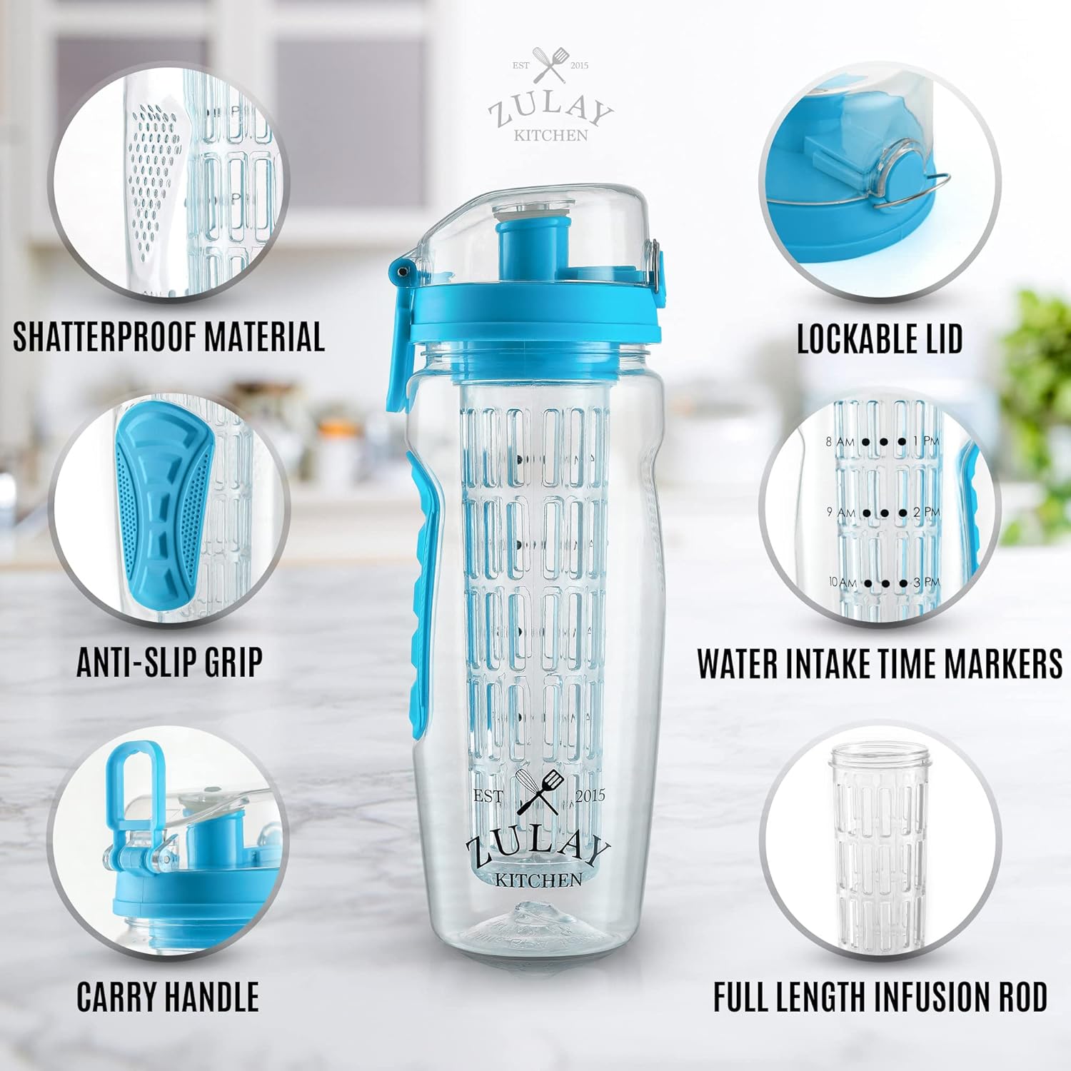 Zulay Kitchen Portable Water Bottle with Fruit Infuser - Blue