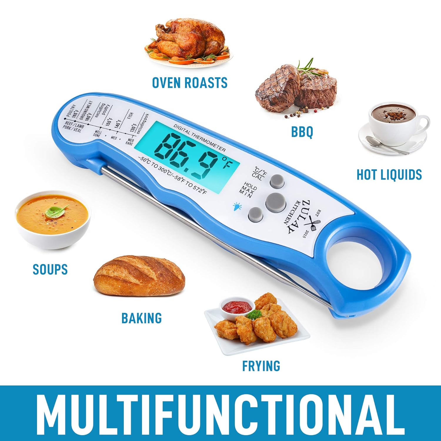 Digital Thermometer Talking Instant Read- Electronic BBQ- Great for  Barbecue, Baking, Grilling, Cooking, All Food & Meat, Liquids- Collapsible