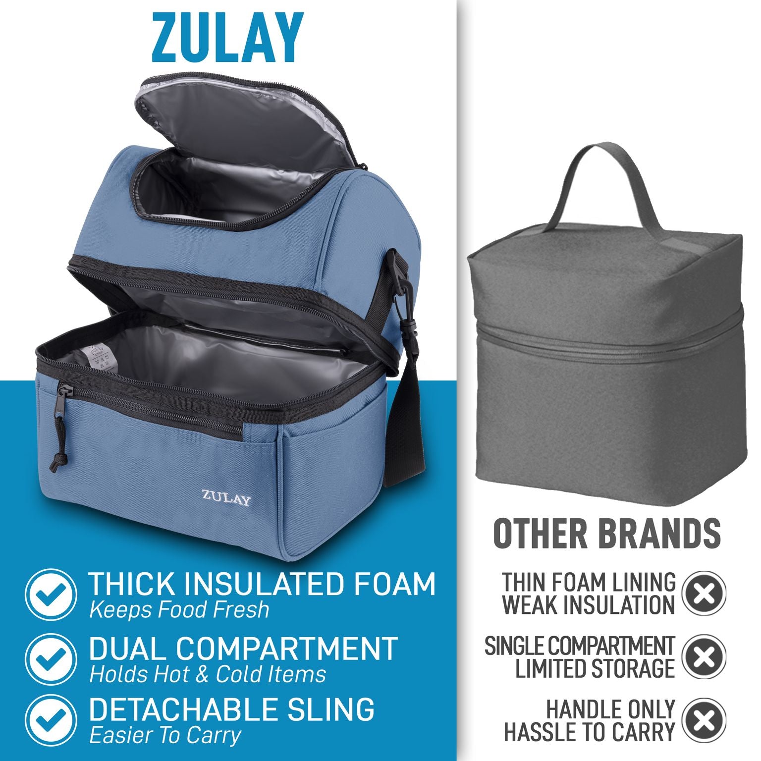 Insulated 2-Compartment Lunch Box With Strap Kitchen Bag Zulay Online | - Today Save Big