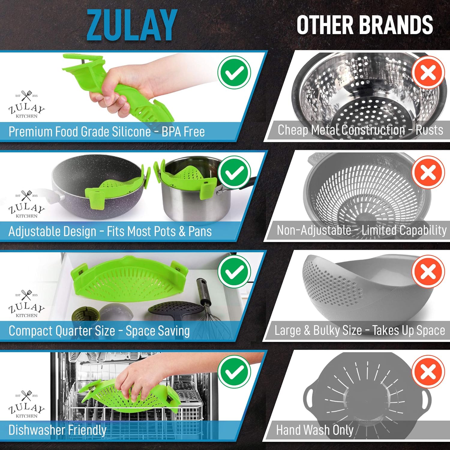 Zulay Kitchen Adjustable Silicone Pot Strainer - Orange