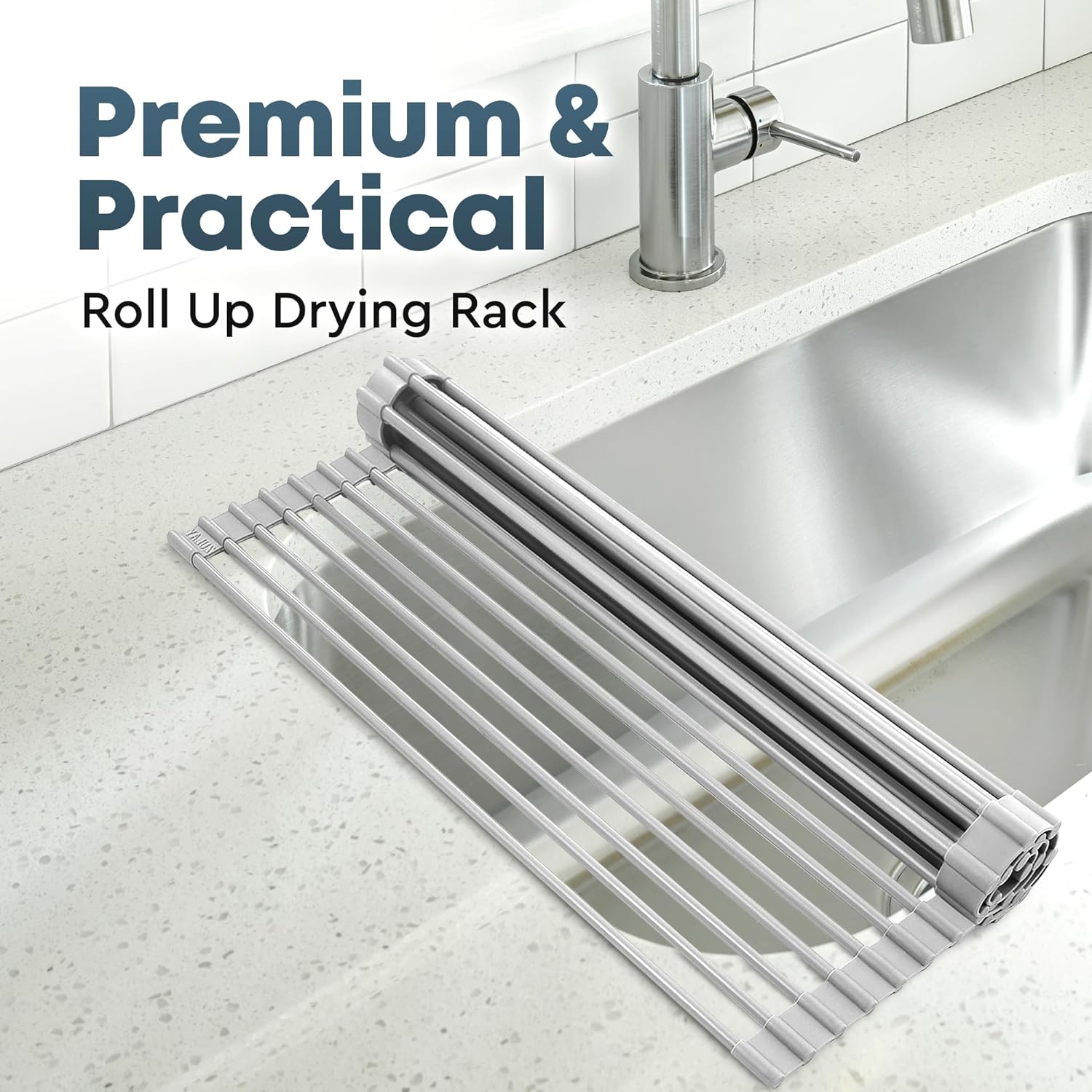 Stainless Steel Sink Drain Rack Roll Up Dish Food Drying Drainer