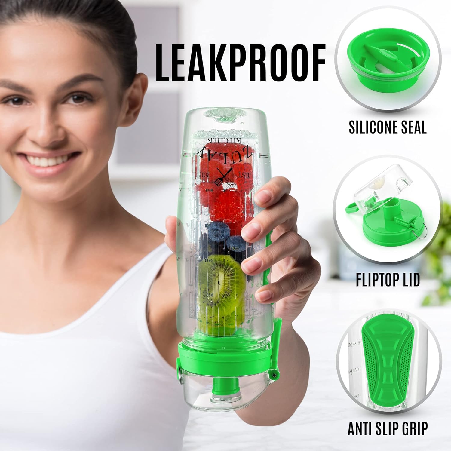 Zulay Kitchen Portable Water Bottle with Fruit Infuser - Green
