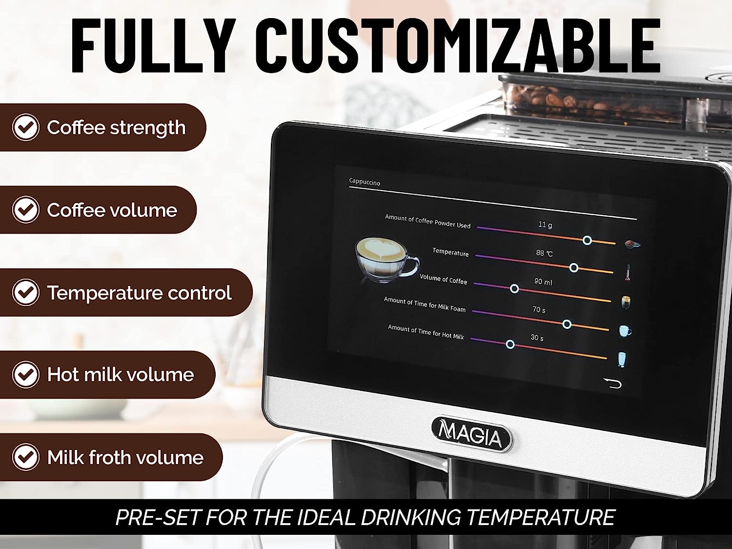 Zulay Magia Super Automatic Coffee Espresso Machine - Durable Espresso  Machine With Grinder - Coffee Maker With Easy To Use 7” Touch Screen, 19  Coffee