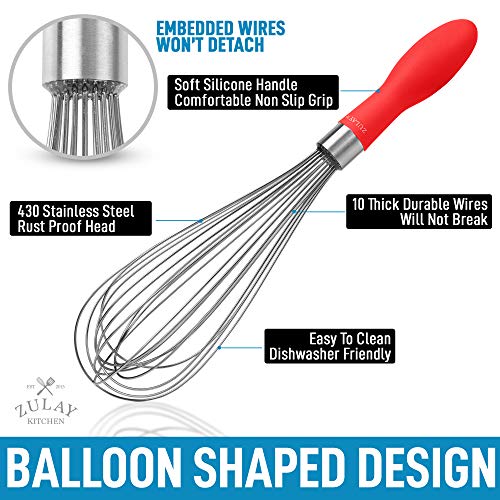 Whisk, Balloon Egg Beater, Heat-Resistant Silicone and Nylon, Milk