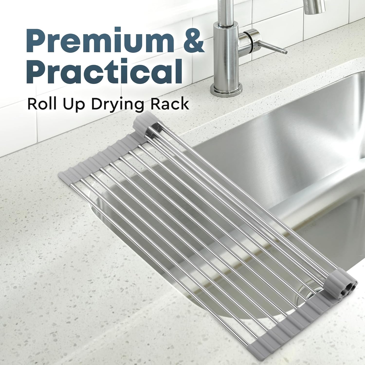 Over The Sink Dish Drying Rack, Roll Up Sink Dish Drainer Rack Multipurpose  Foldable Kitchen Stainless Steel Dish Rack Sink Drying Rack
