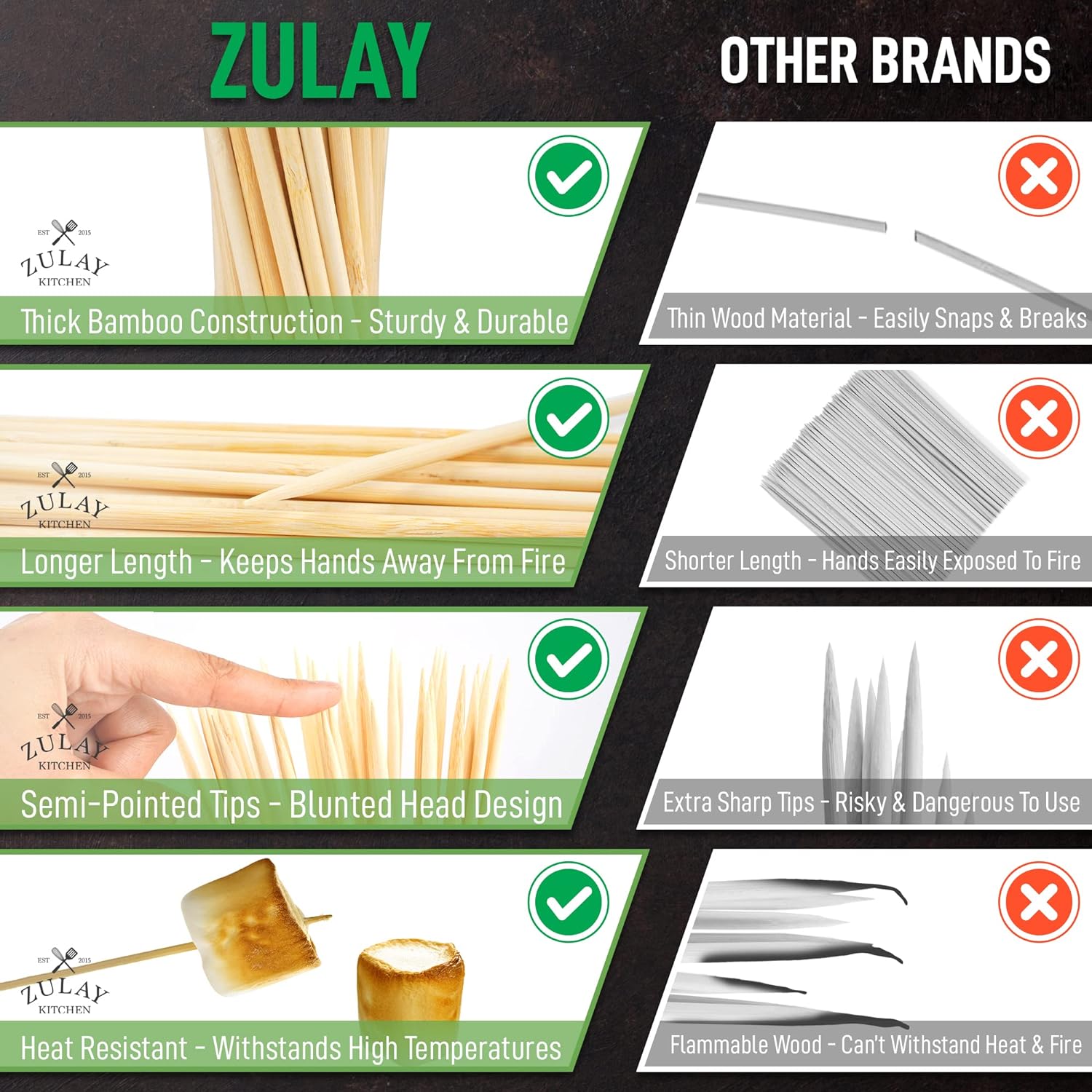 Zulay Bamboo Wooden Skewers - 17.5