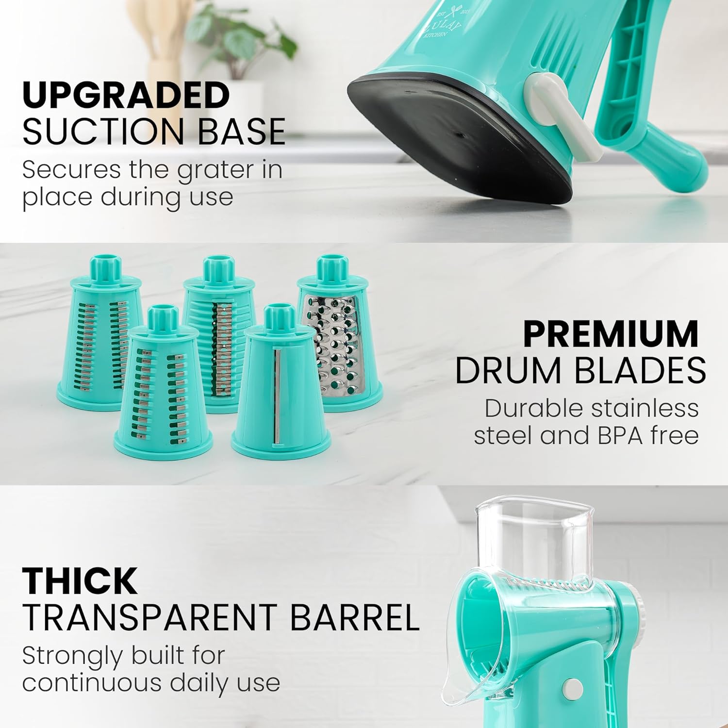5 in 1 Cheese Grater, Cheese Grater Hand Crank,Cheese Grater with Handle,  Replaceable Stainless Blades Cheese Shredder, Mandoline Vegetable Slicer