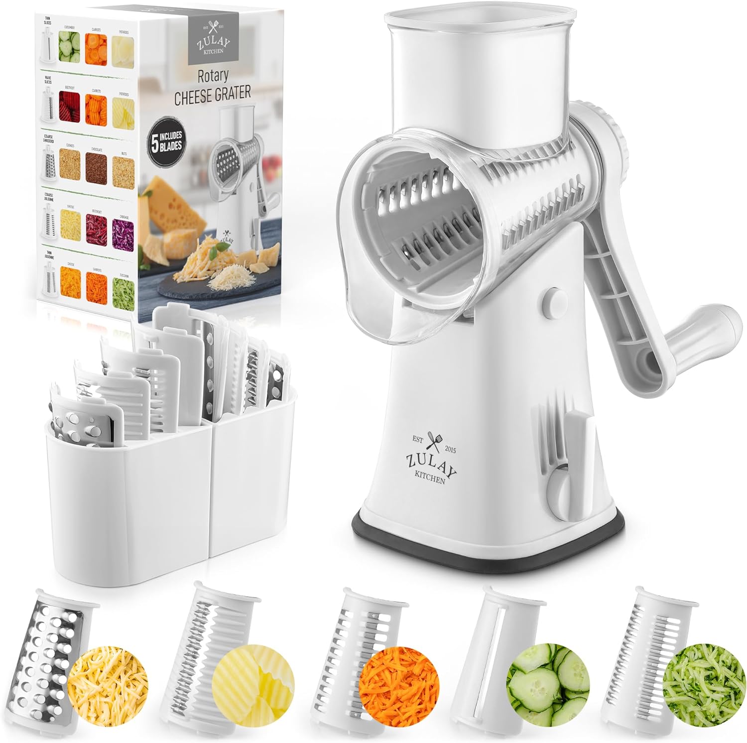 Zulay Kitchen Rotary Cheese Grater With Upgraded, Reinforced Suction - Round  Cheese Shredder Grater With 3 Replaceable Stainless Steel Drum Blades -  Easy To Use & Clean - Vegetable Slicer & Nut Grinder (Black)