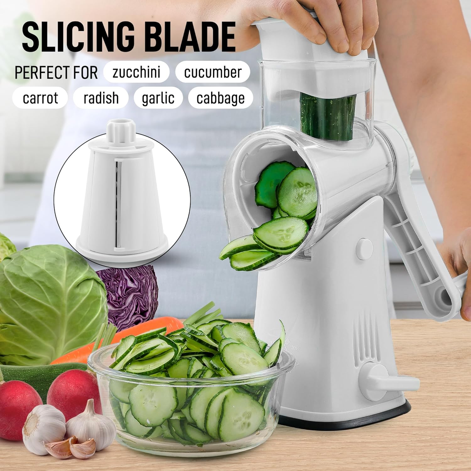 3In1 Rotary Cheese Grater Cheese Shredder Hand Crank Food Processor Kitchen  Slicer Tool Vegetable Grater Stainless Steel Blades