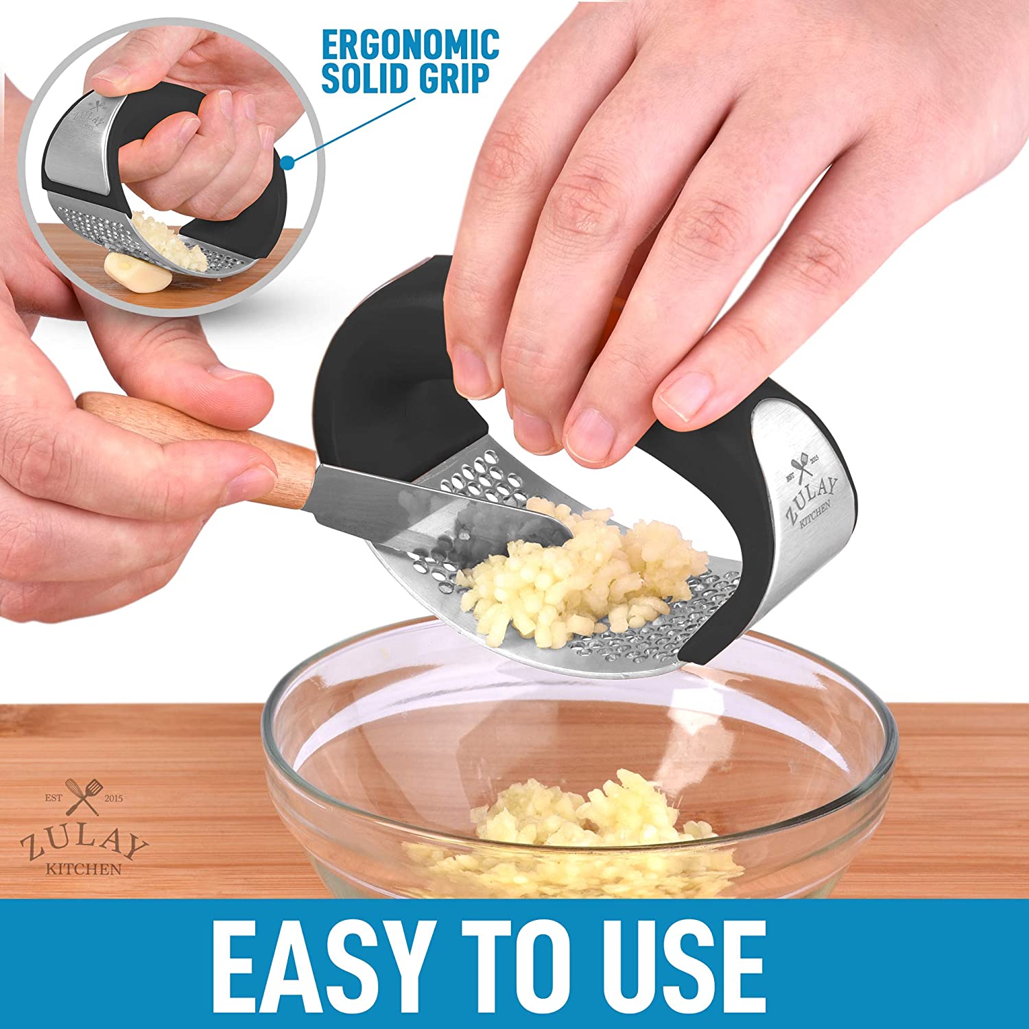 Zulay Kitchen Garlic Press With Soft, Easy To Squeeze Ergonomic Handle -  Garlic Mincer Tool With Sturdy Design Extracts More Garlic Paste - Easy To