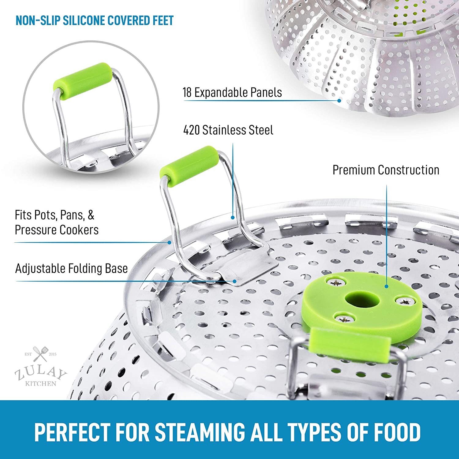Collapsible Steamer Basket, Stainless Steel Foldable Steaming Rack