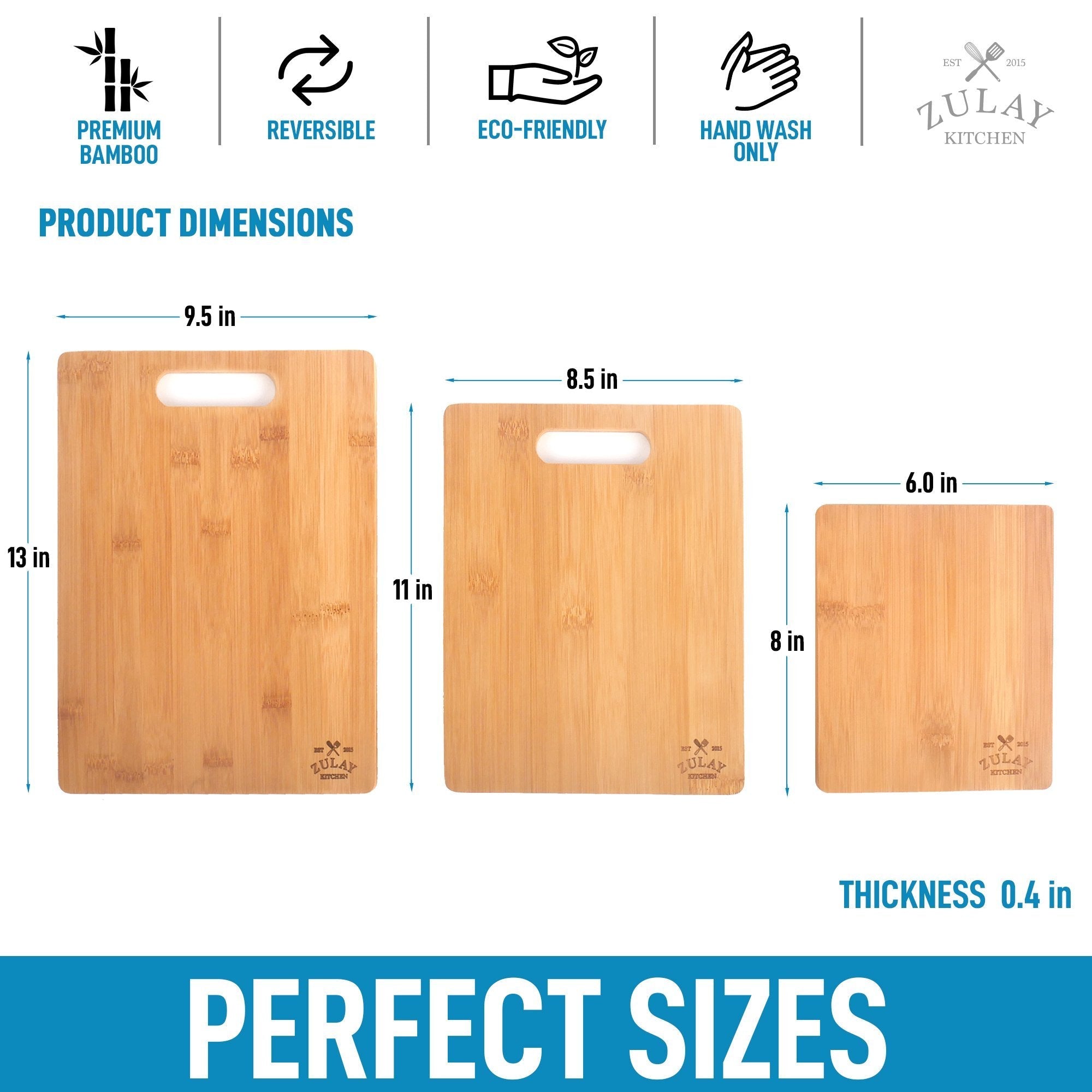 Bamboo Wooden Cutting Boards - 3 Assorted Sizes