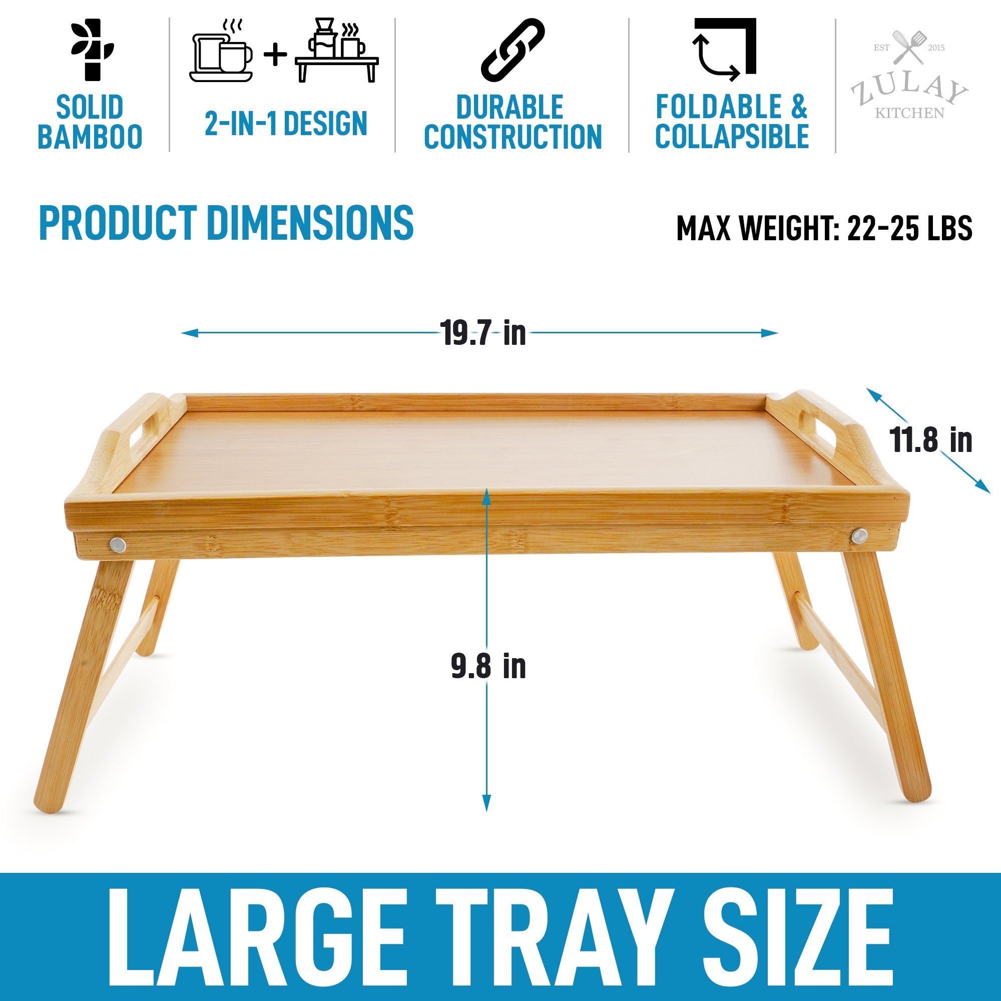 Large Size Bamboo Bed Tray Table by Zulay Kitchen