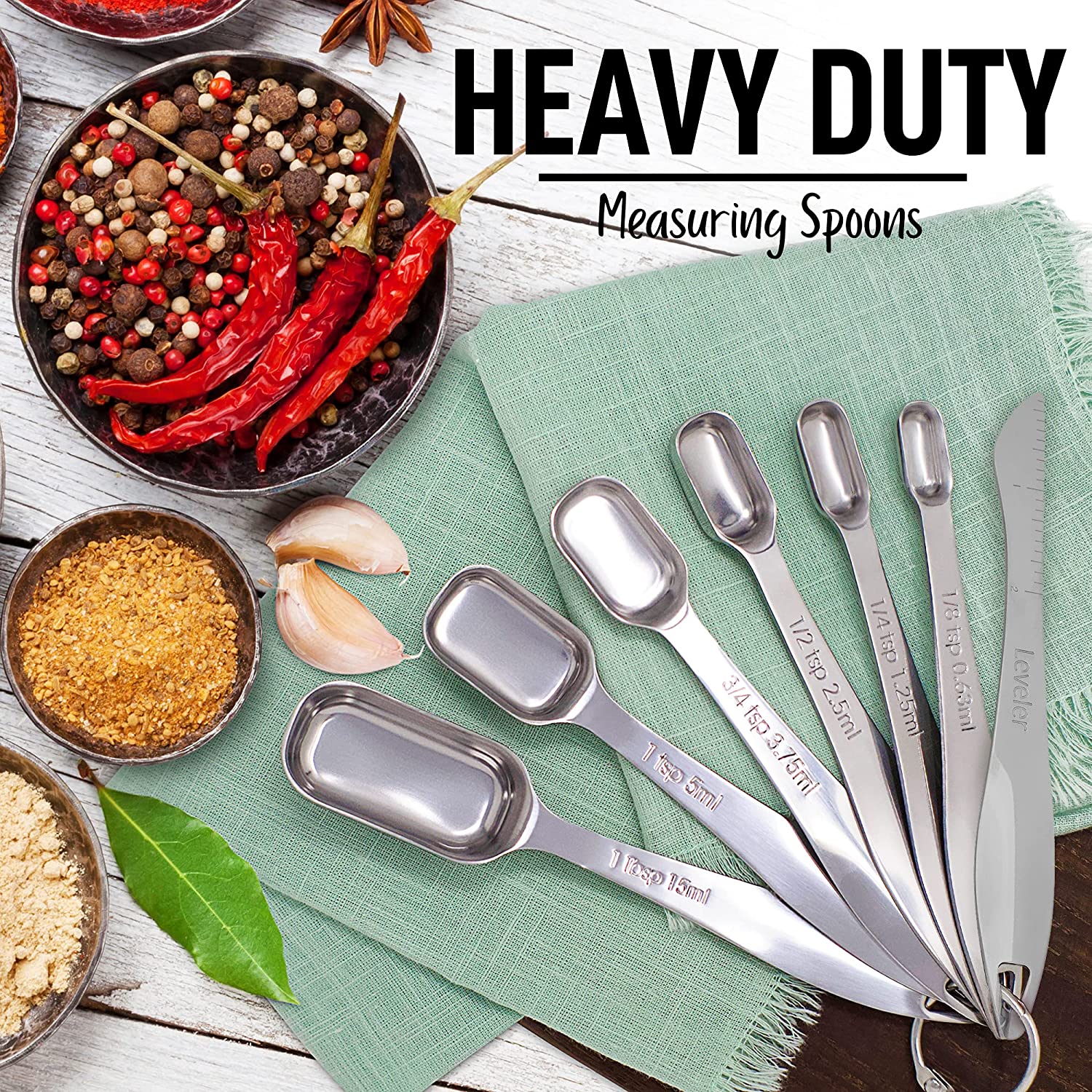 Measuring Spoons Set - 7-Piece Kitchen Measuring Spoons With
