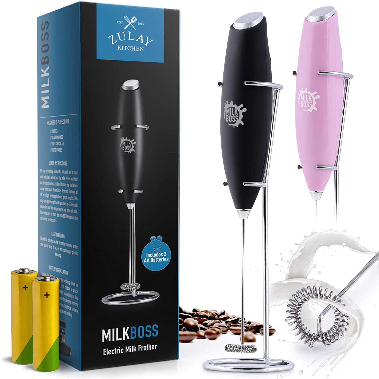 Zulay Powerful Milk Frother for Coffee (Batteries Included) with