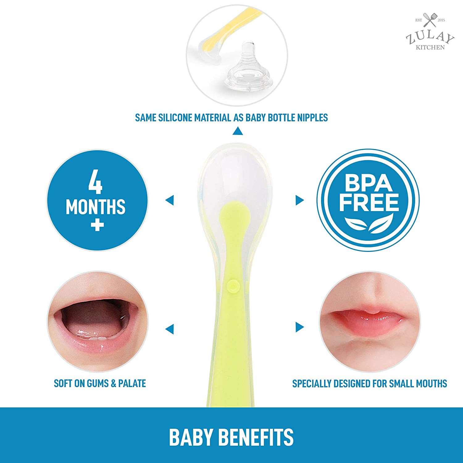UpwardBaby Baby First Stage Spoon Set  3 Piece BPA Free Silicone Dipping  Chewable Self Feeding