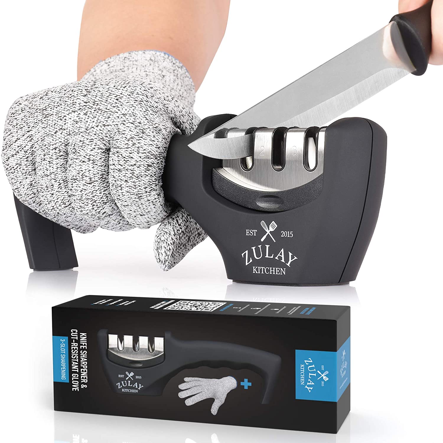 Zulay Kitchen Knife Sharpener for Straight and Serrated Knives - Easy  Manual Sharpening