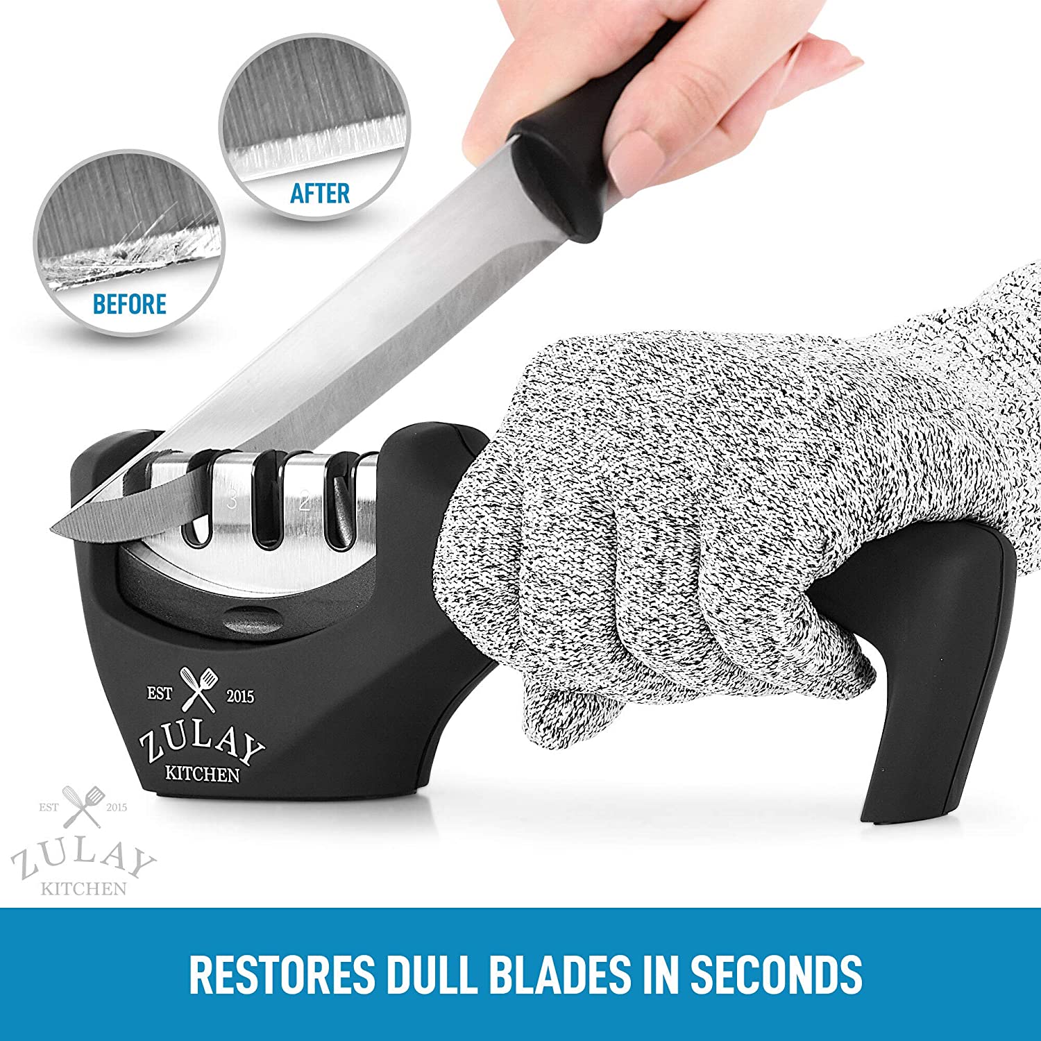 Zulay Knife Sharpener for Straight and Serrated Knives Stainless